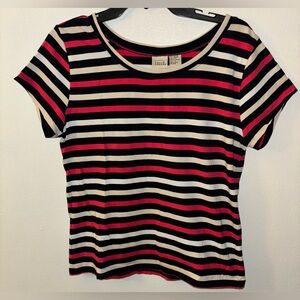 Falls Creek Women’s Size Large L T-shirt Short Sleeve Round Neck Blue White Pink